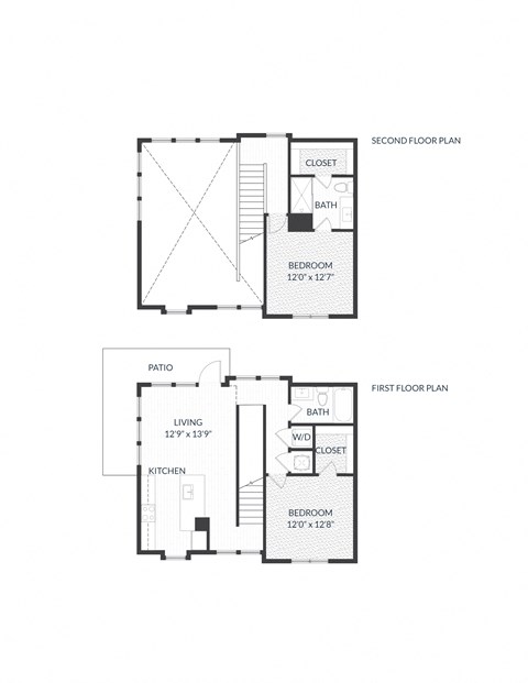Floor plan for 2 beds, 2 baths, 1259 sqft